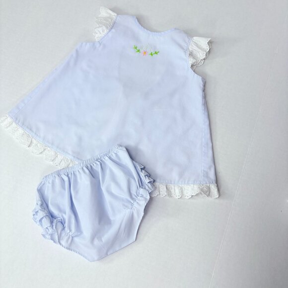 Proper Peony Blue Embroidered Open Swing Back Matching Ruffle Outfit Set 2T - Picture 15 of 16